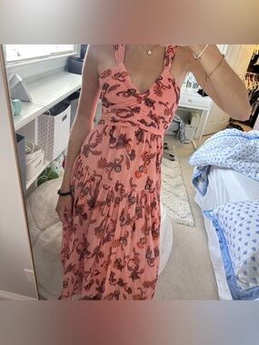A.L.C. Womens Jaylin Floral V Neck Racerback Cutout Midi Dress Sandstone